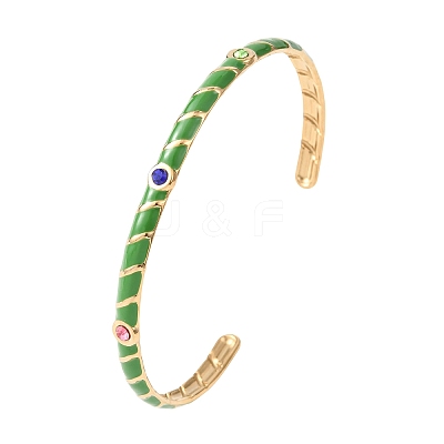 304 Stainless Steel Enamel Cuff Bangles for Women BJEW-H637-02A-G-1