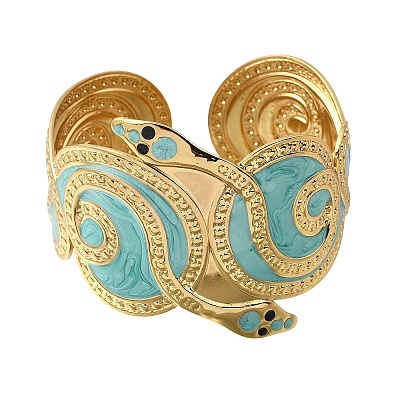 304 Stainless Steel Enamel Cuff Bangles for Women BJEW-E112-02G-1