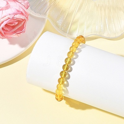 6MM Natural Amber Beaded Stretch Bracelets for Women BJEW-JB14240-01-1