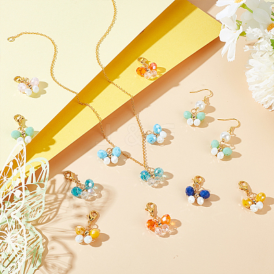 6 Sets Butterfly Copper Wire Wrapped Glass Pendant Decorations HJEW-GA0001-52-1