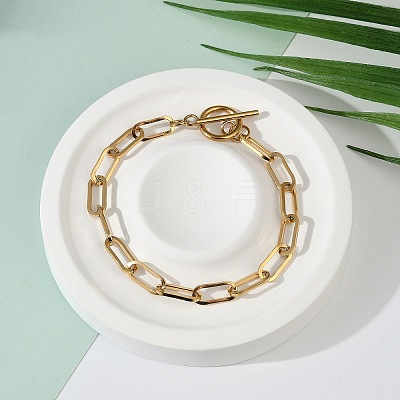 Ion Plating(IP) 304 Stainless Steel Paperclip Chain Bracelets BJEW-O186-03G-1