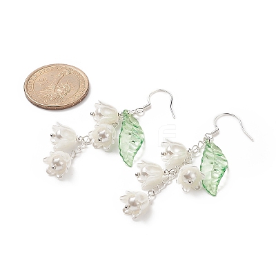 ABS Plastic Flower of Life with Shell Pearl Beaded Dangle Earrings EJEW-TA00182-1