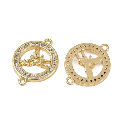 Brass Micro Pave Clear Cubic Zirconia Ring with Angel Connector Charms KK-I358-047G-1