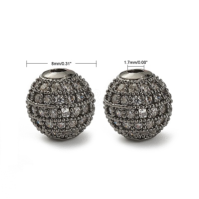 CZ Brass Micro Pave Grade AAA Clear Color Cubic Zirconia Round Beads LS-KK-O065-8mm-05B-NR-1