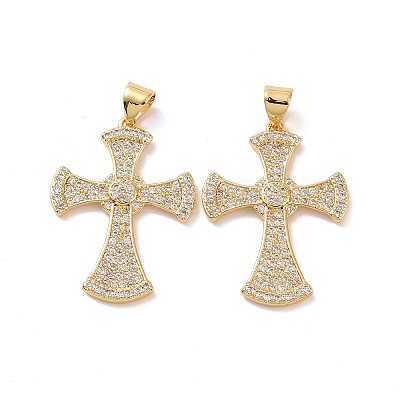 Cross Brass Micro Pave Clear Cubic Zirconia Pendants KK-G435-36G-1