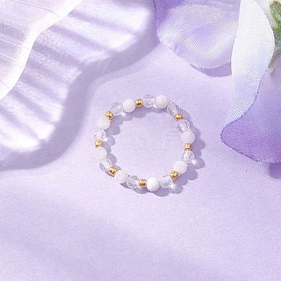 Natural Moonstone Beaded Stretch Rings RJEW-JR00867-08-1