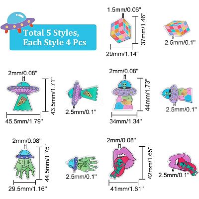 20Pcs 5 Style Alien Theme Colorful Acrylic Pendants FIND-CA0006-56-1