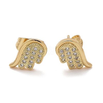 Brass Micro Pave Clear Cubic Zirconia Stud Earrings EJEW-D305-16G-1