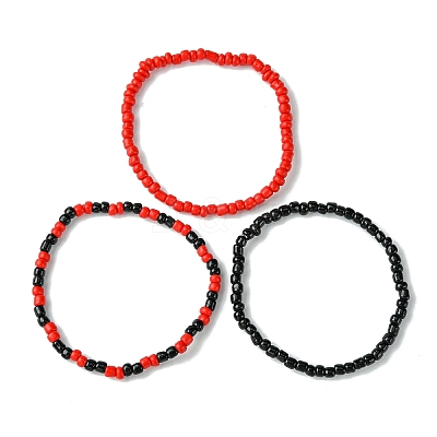 3Pcs 3 Styles Round Glass Seed Beaded Stretch Bracelet Sets BJEW-JB10749-01-1