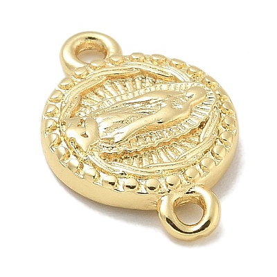 Rack Plating Brass Flat Round Connector Charms KK-L224-095G-03-1