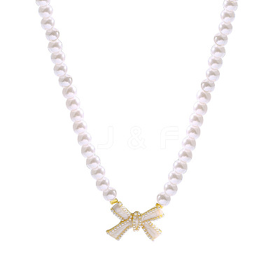 Bowknot Plastic Imitation Pearl Beaded Pendant Necklaces & Stud Earrings Sets WGC8EC3-03-1