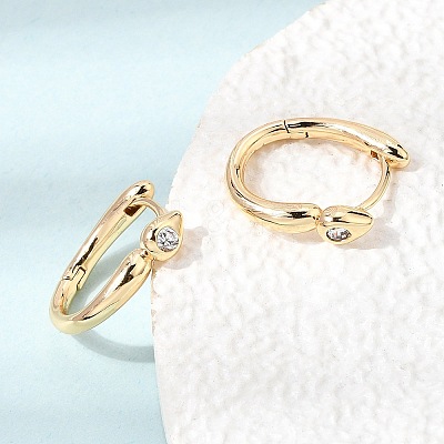 Brass Pave Clear Cubic Zirconia Hoop Earrings KK-CBACA55-02G-1