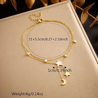 304 Stainless Steel Pave Natural Shell & Crystal Rhinestone Charm Double Layer Anklets for Women FS-WGA3011-02-1