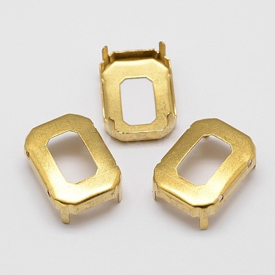 Rectangle Octagon Brass Sew on Prong Settings KK-N0084-A04-18x25G-1