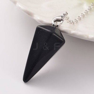 Platinum Tone Brass Dyed & Heated Black Agate Cone Hexagonal Pointed Dowsing Pendulums MAK-M015-01C-1