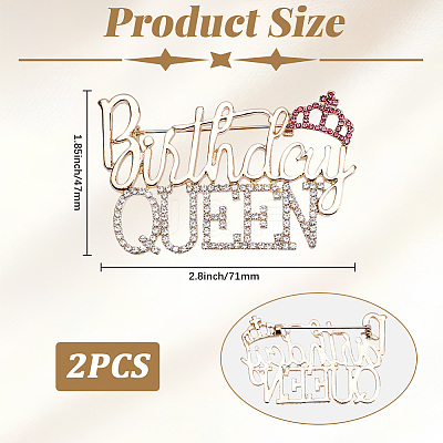 2Pcs Birthday Queen Rhinestone Pins JEWB-SP0001-11G-1