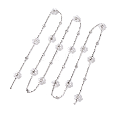 Flower Handmade Acrylic Imitation Pearl Beaded Link Chain AJEW-JB01208-02-1