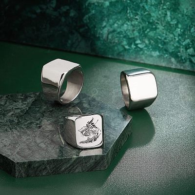 3Pcs 3 Size 304 Stainless Steel Rectangle Signet Finger Rings RJEW-UN0001-26P-1