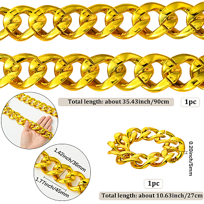 2Pcs 2 Styles Acrylic Cuban Link Chain Necklaces & Bracelets Jewelry Sets SJEW-SP0001-01G-1