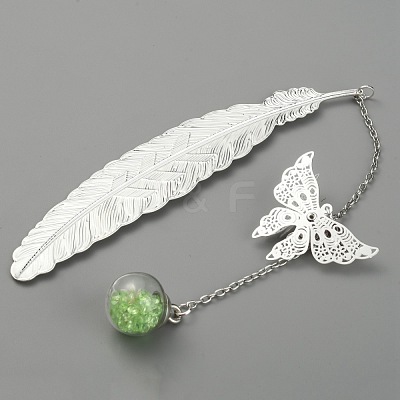 Silver Tone Brass Feather Bookmarks AJEW-WH0020-55S-03-1