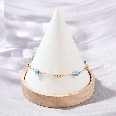 Brass & Synthetic Turquoise Link Chain Bracelets KK-H299-03G-1
