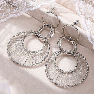 Alloy & Iron Dangle Stud Earrings EJEW-M075-06P-1