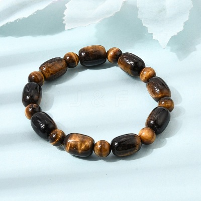 Natural Tiger Eye Oval and Round Beaded Stretch Bracelets for Women GG-CBA3F02-13B-1