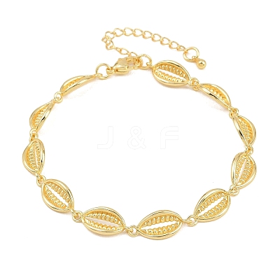 Cowrie Shell Shape Brass Link Chain Bracelets for Women BJEW-K248-07B-G-1