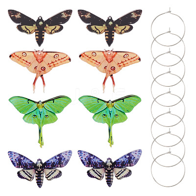 4 Pairs 4 Colors Butterfly Alloy & Acrylic Hoop Earrings EJEW-TA0001-88B-1