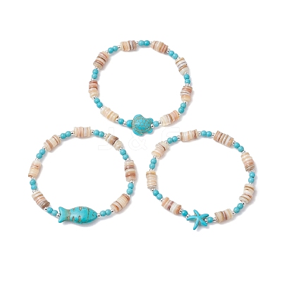 3Pcs Natural Freshwater Shell Beaded Stretch Bracelets BJEW-JB11804-1