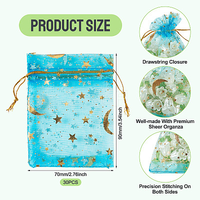 30Pcs Gold Stamping Moon Star Organza Drawstring Gift Bags ABAG-TA0002-21F-1
