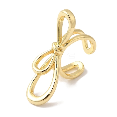 Bowknot Brass Open Cuff Rings for Women RJEW-C098-16G-1