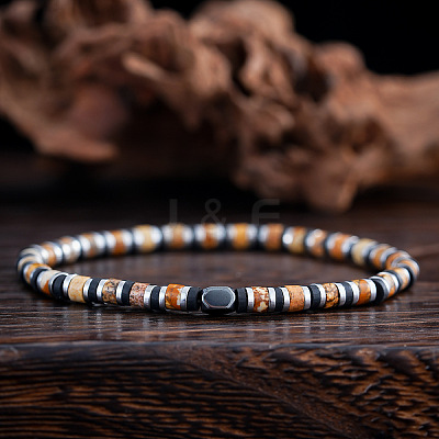 Natural Picture Jasper & Synthetic Non-magnetic Hematite Beads Stretch Bracelets for Men LS-NY6374-1