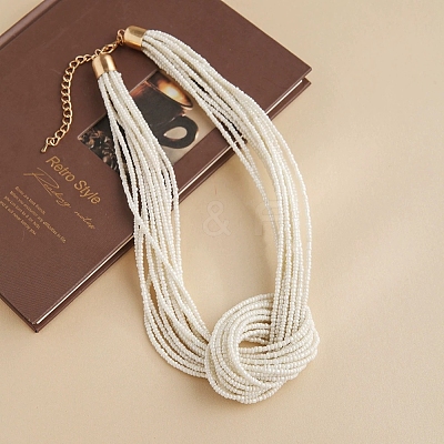 Bohemia Style Glass Seed Bead Multi-strand Necklaces NJEW-H063-02G-1