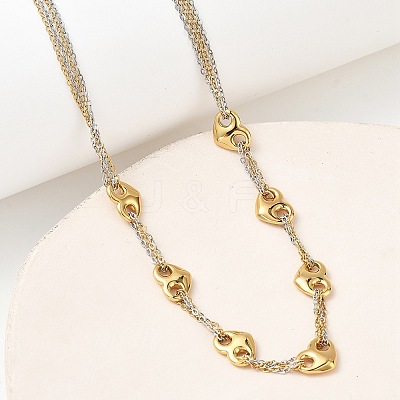 Two Tone 304 Stainless Steel Heart Link Chain Necklaces for Women NJEW-A074-09GP-1