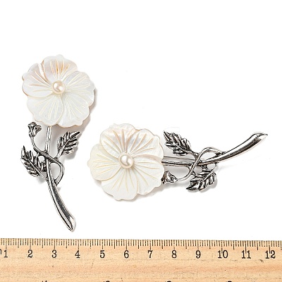 Freshwater Shell Flower Alloy Brooch JEWB-Z019-01E-1
