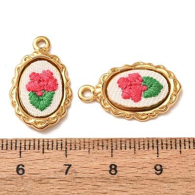 304 Stainless Steel & Cloth Embroidered Pendants FB-CBAFBAF-04G-1