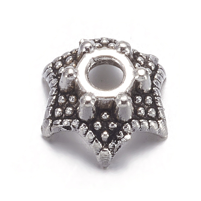6-Petal Flower Tibetan Silver Bead Caps LS-AA188-1