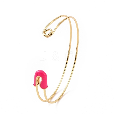 Enamel Safety Pin Shape Open Cuff Bangle BJEW-F445-18G-1