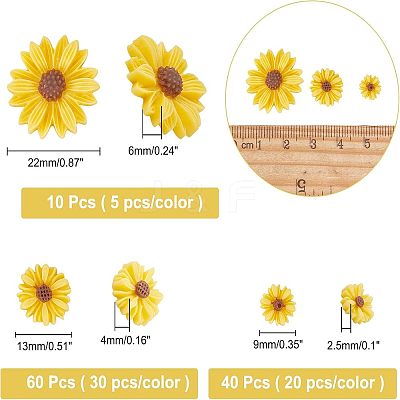 110Pcs 6 Style Flatback Hair & Costume Accessories Ornaments Scrapbook Embellishments Resin Flower Daisy Cabochons CRES-FH0001-08-1