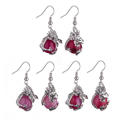 Gemstone Dragon Dangle Earrings EJEW-A092-06P-1