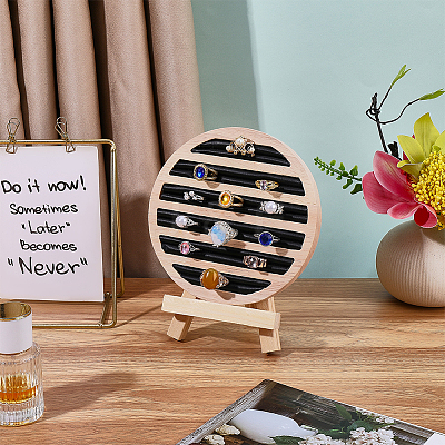 Round Wooden Ring Display Easels RDIS-WH0032-005A-1