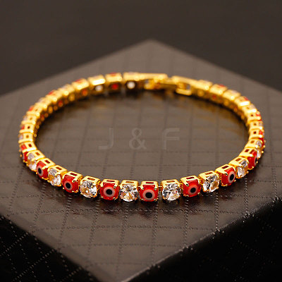 Brass & Clear Cubic Zirconia & Resin Evil Eye Tennis Bracelets for Women FS-WG6CA97-20-1