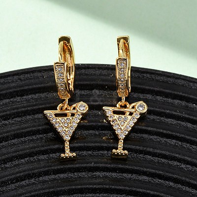 Wine Glass Brass Micro Pave Cubic Zirconia Dangle Hoop Earrings EJEW-F384-16G-01-1
