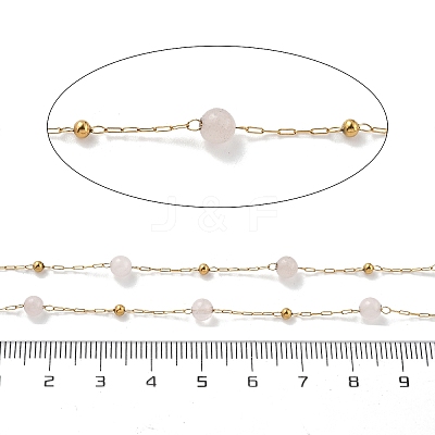 Natural Rose Quartz & 304 Stainless Steel Beads Link Chains CHS-K021-08A-06-1