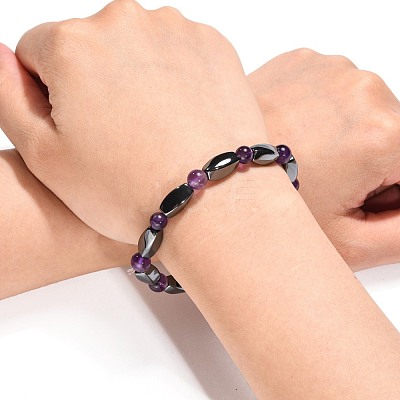 Round Natural Amethyst Stretch Bracelets X-BJEW-G072-10-1