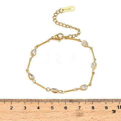 304 Stainless Steel Pave Clear Cubic Zirconia Link Chain Bracelets for Women SA-CBAABBA-07A-G-1