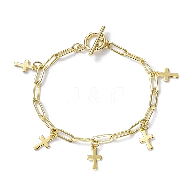 Golden 304 Stainless Steel Charm Bracelets with Brass Paperclip Chains BJEW-JB10031-03-1