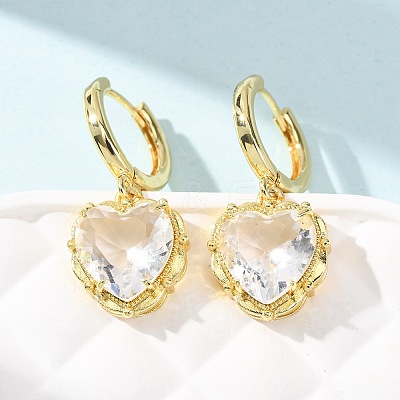 Valentine's Day Heart Brass & Glass Hoop Earrings EJEW-Z164-23G-03-1