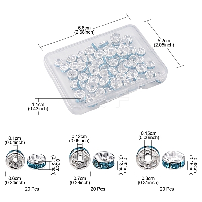 60Pcs 3 Style Brass Rhinestone Spacer Beads RB-FS0001-04-1
